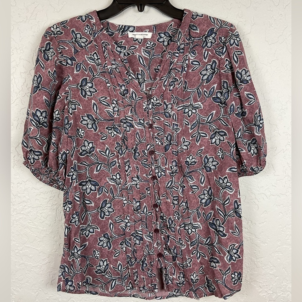 Women’s Beach Lunch Lounge Multicolor Split Neck Short Sleeve Button Blouse Sz S